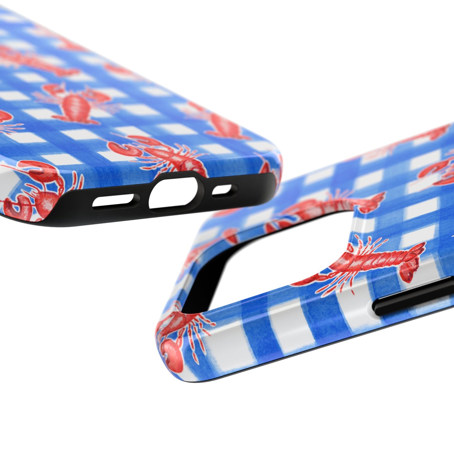 Blue Gingham Red Lobster Watercolor Patterned Phone Case | Various Models