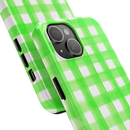 Lime Green Gingham Watercolor Illustrated Tough Phone Case | Various Models Available
