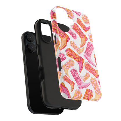 Tossed Hot Pink & Orange Cowboy Boots Tough Phone Cases | Various Models Available