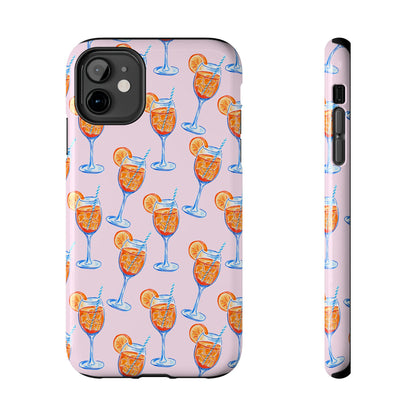 Orange & Blue Aperol Spritz Watercolor Patterned Blush Pink Tough Phone Case | Various Models