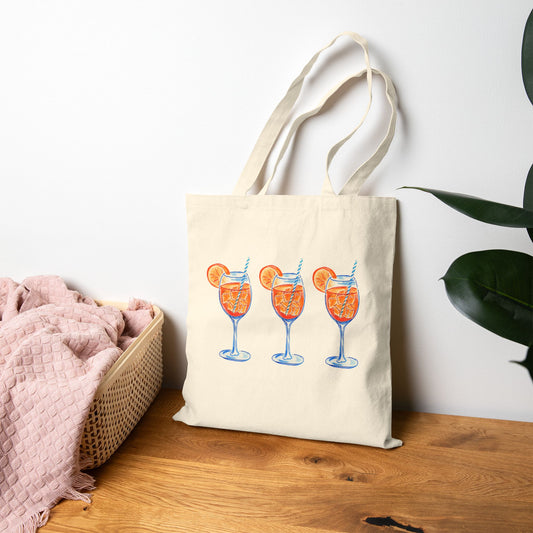 Canvas Book Tote | Aperol Spritz Trio Blue & Orange Watercolor Farmers Market Tote | Cocktail Bachelorette Gift Hostess