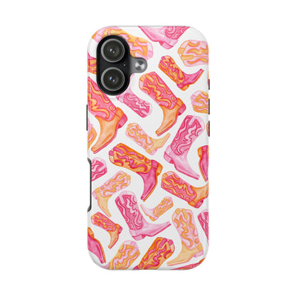 Tossed Hot Pink & Orange Cowboy Boots Tough Phone Cases | Various Models Available