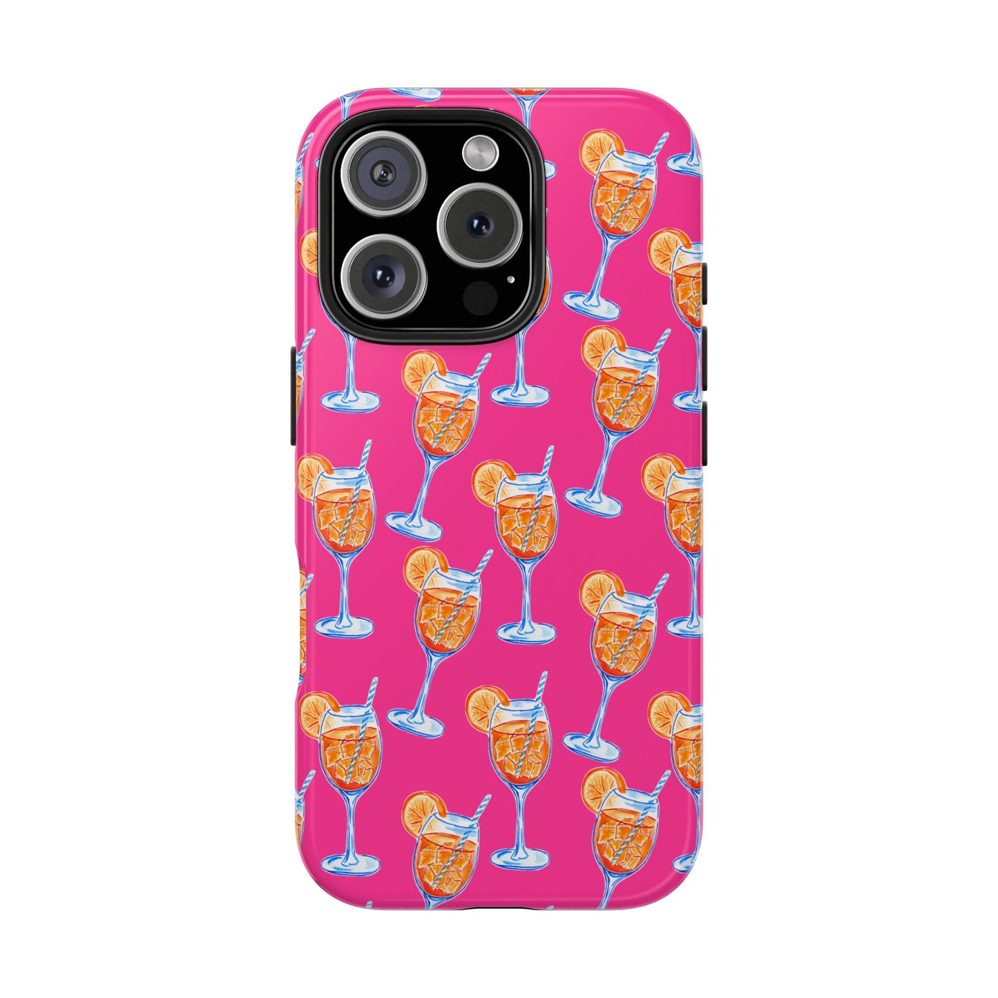 Orange & Blue Aperol Spritz Watercolor Pattern Hot Pink Phone Case | Various Models iPhone 16 Pro