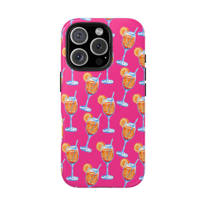 Orange & Blue Aperol Spritz Watercolor Pattern Hot Pink Phone Case | Various Models iPhone 16 Pro