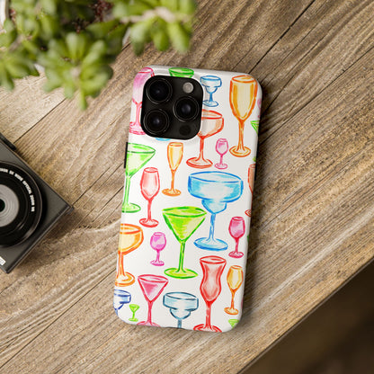 Monochromatic Margarita, Wine, Martini, and Champagne Flute Cocktail Glasses Watercolor Illustrated Tough Phone Case | Various Models Available