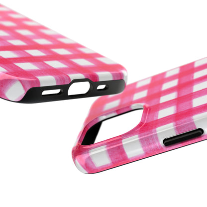Hot Pink Gingham Watercolor Preppy Tough Phone Case | Various models