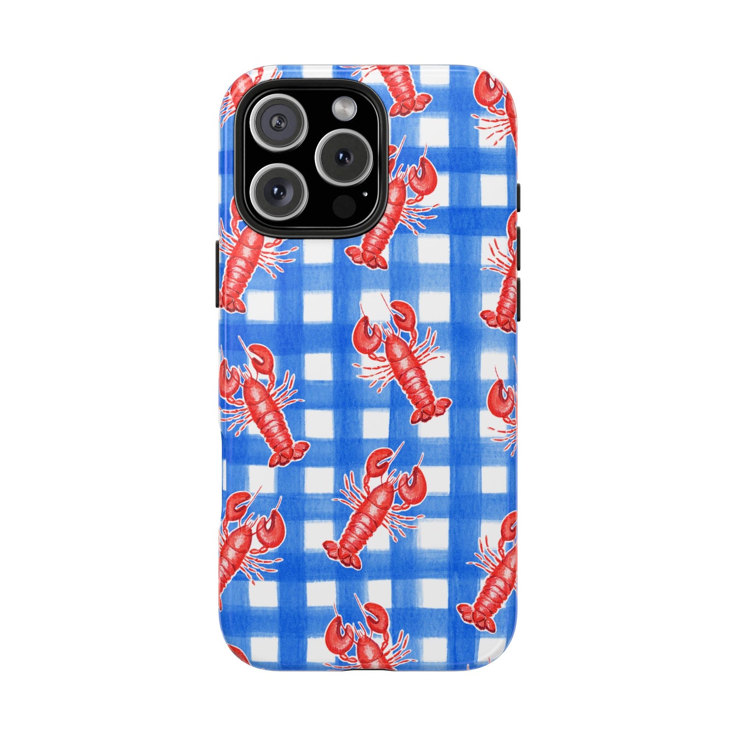 Blue Gingham Red Lobster Watercolor Patterned Phone Case | Various Models