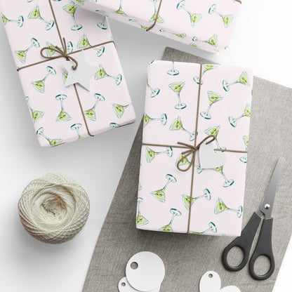 Gift Wrap | Mini Blush Pink Watercolor Martini Tossed Pattern | Matte or Glossy 30" x 180" Glossy