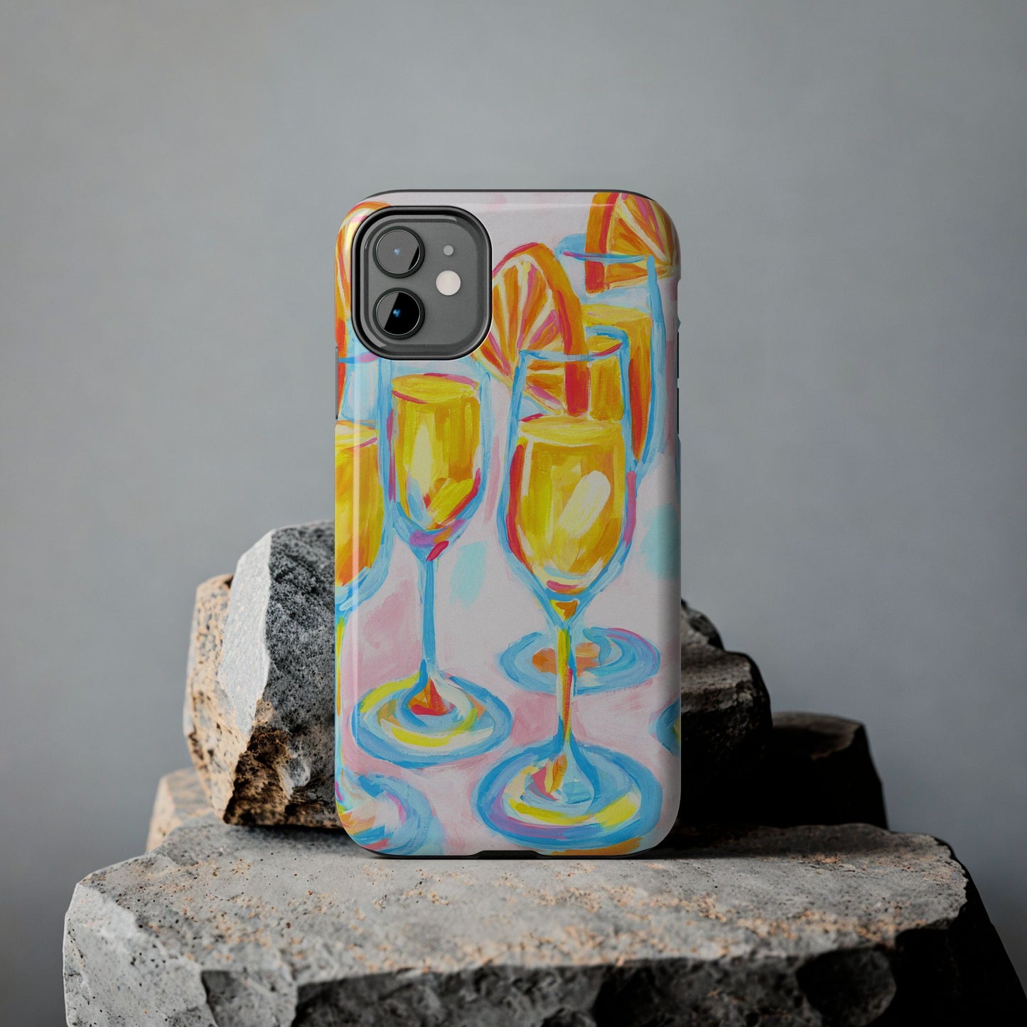 Pink Orange Mimosas Blue Champagne Flutes Abstract Acrylic Tough Phone Case | Various Models