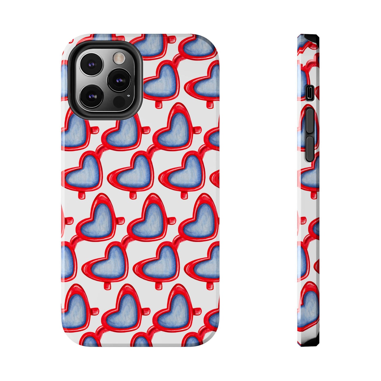 Red Heart Shaped Sunglasses Watercolor Illustrated Tough Phone Case | Various Models iPhone 12 Pro