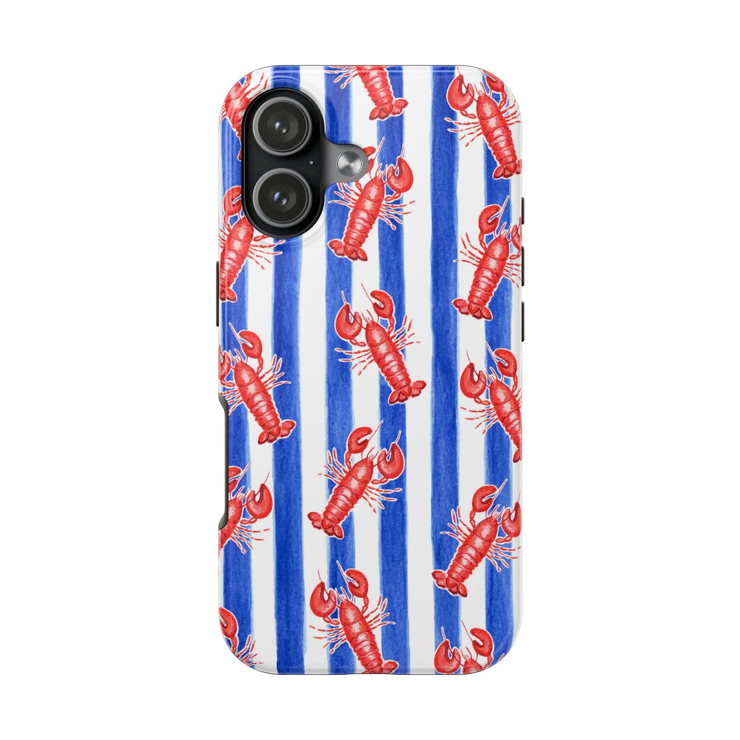 Blue & White Strip Red Lobster Watercolor Patterned Phone Case | Various Models iPhone 17