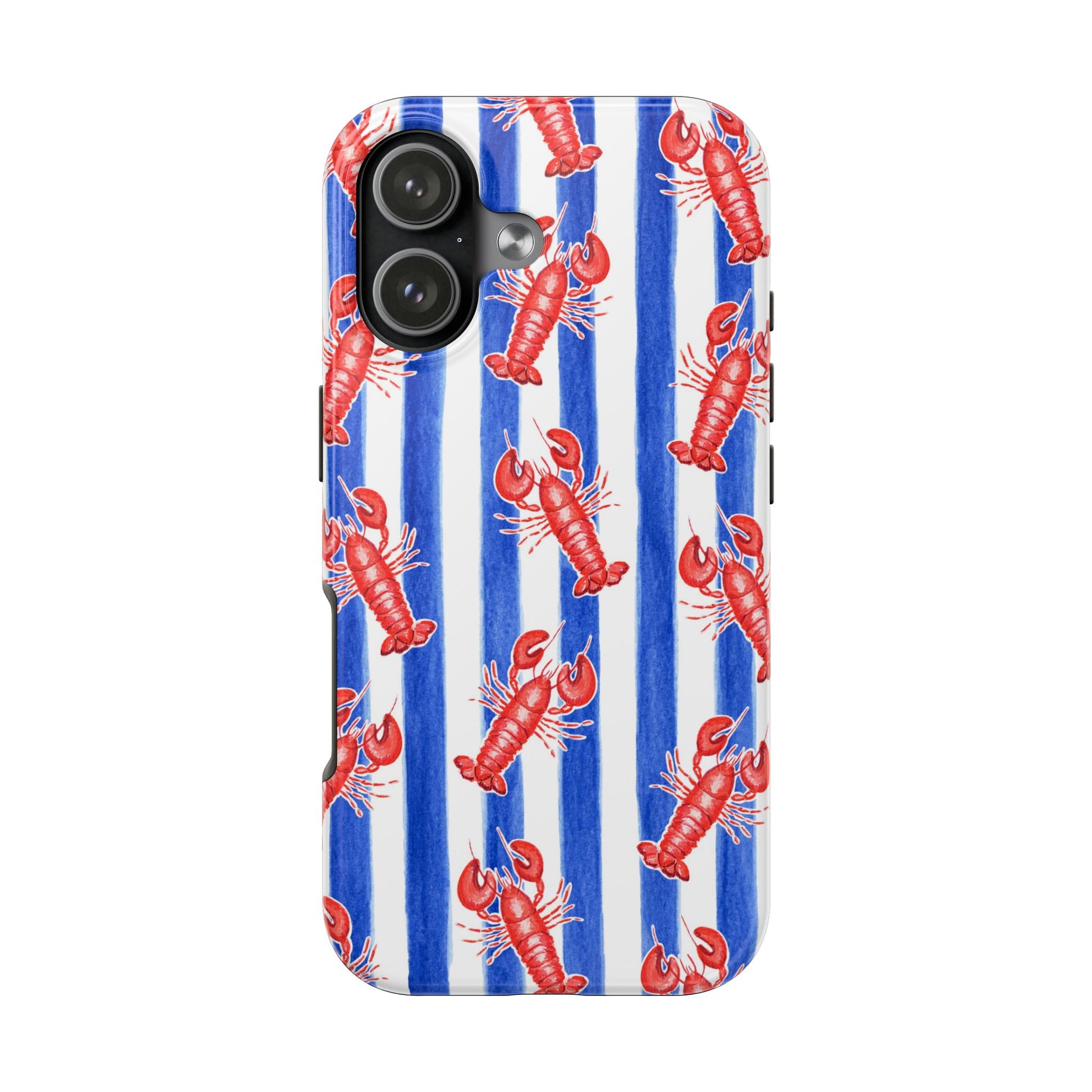 Blue & White Strip Red Lobster Watercolor Patterned Phone Case | Various Models iPhone 17