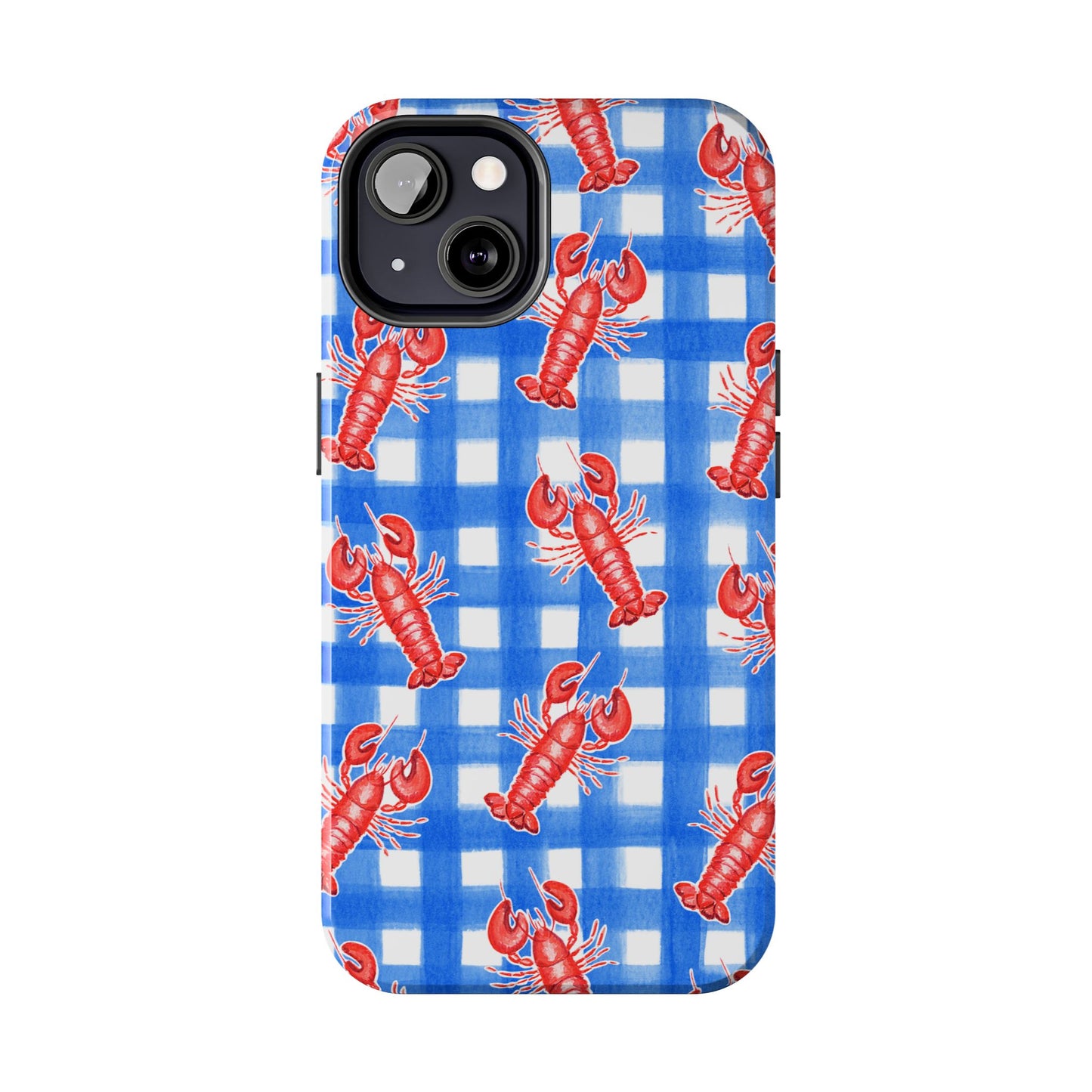 Blue Gingham Red Lobster Watercolor Patterned Phone Case | Various Models
