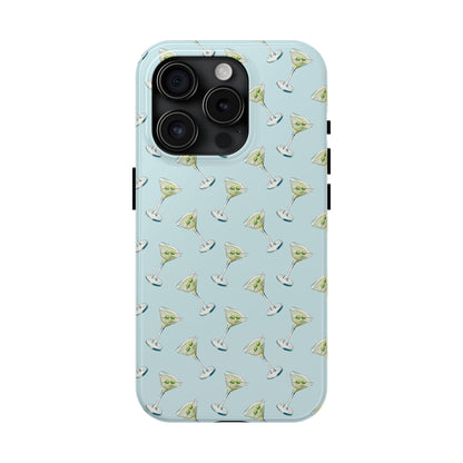 Blue Mini Martini Watercolor Illustrated Tossed Pattern Tough Phone Case | Various Models Available iPhone 15 Pro