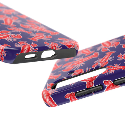 Red Lobster Watercolor Illustrated Tossed Pattern Navy Coastal Nautical Tough Phone Case | Various Models