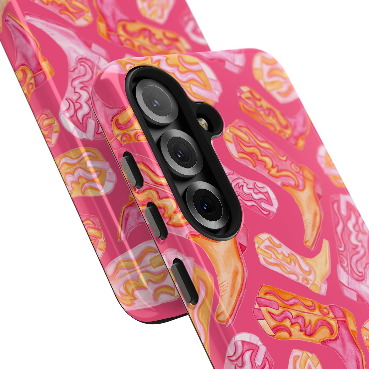 Tossed Hot Pink & Orange Watercolor Cowboy Boots Hot Pink Tough Phone Cases | Various Models