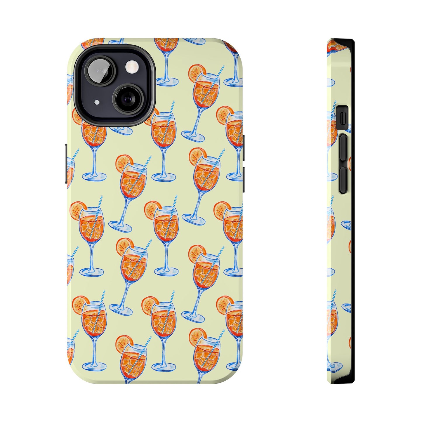 Lemon Yellow Orange & Blue Aperol Spritz Watercolor Patterned Tough Phone Case | Various Models iPhone 13