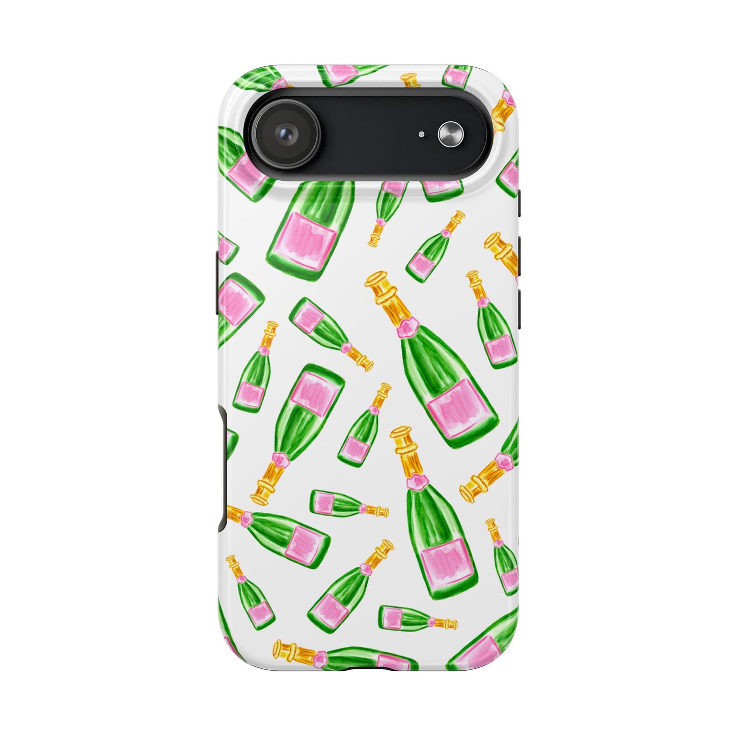 Copy of Tossed Pink and Green Watercolor Illustrated Champagne Bottles Pattern Tough Phone Case | Various Models