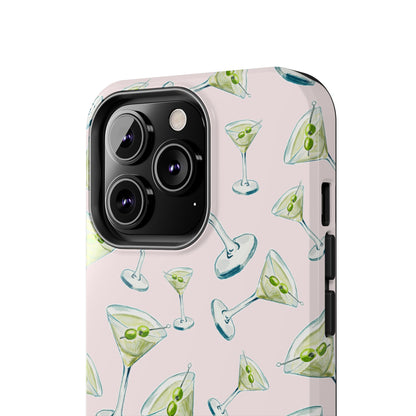 Watercolor Blue and Green Martinis Tossed Illustrated Pattern Blush Pink Tough Phone Case | Various Models