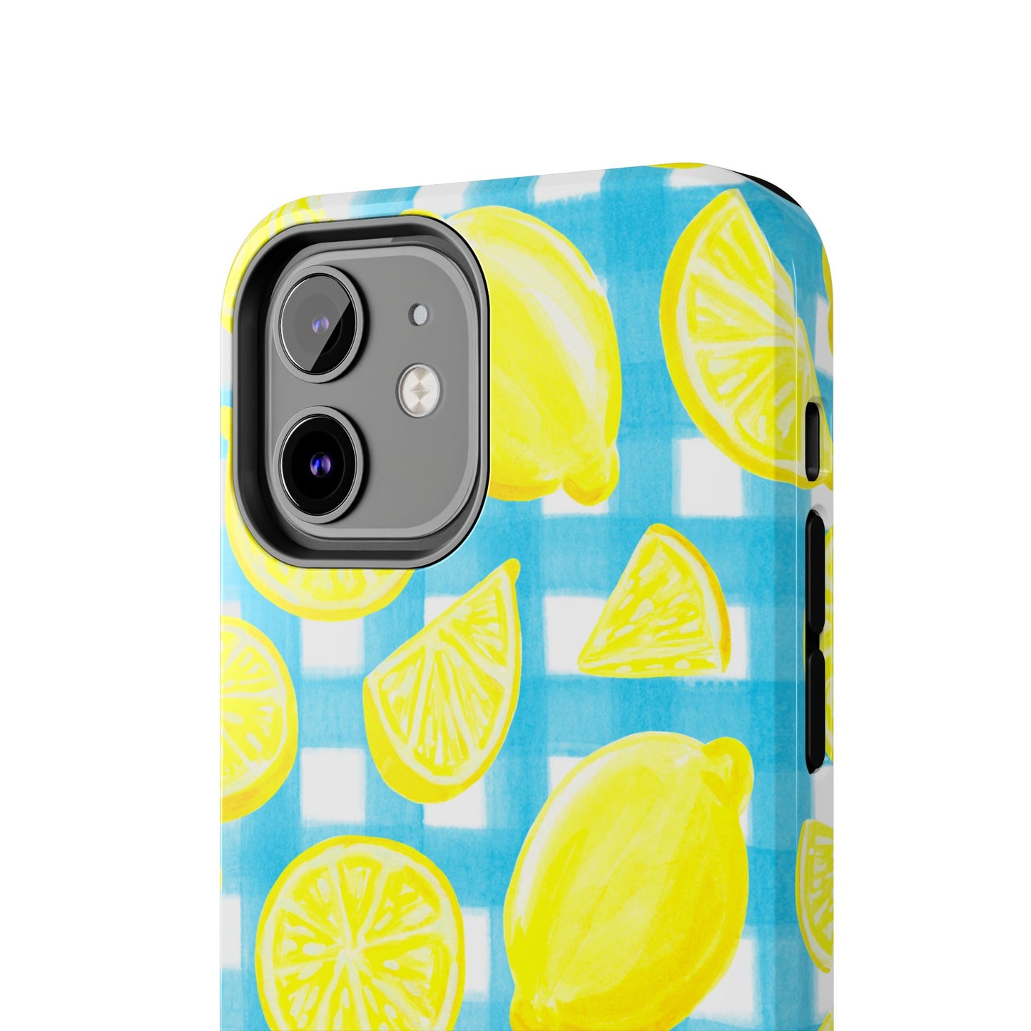 Yellow Lemons & Turquoise Gingham Watercolor Illustrated Tough Phone Case | Various Models Available