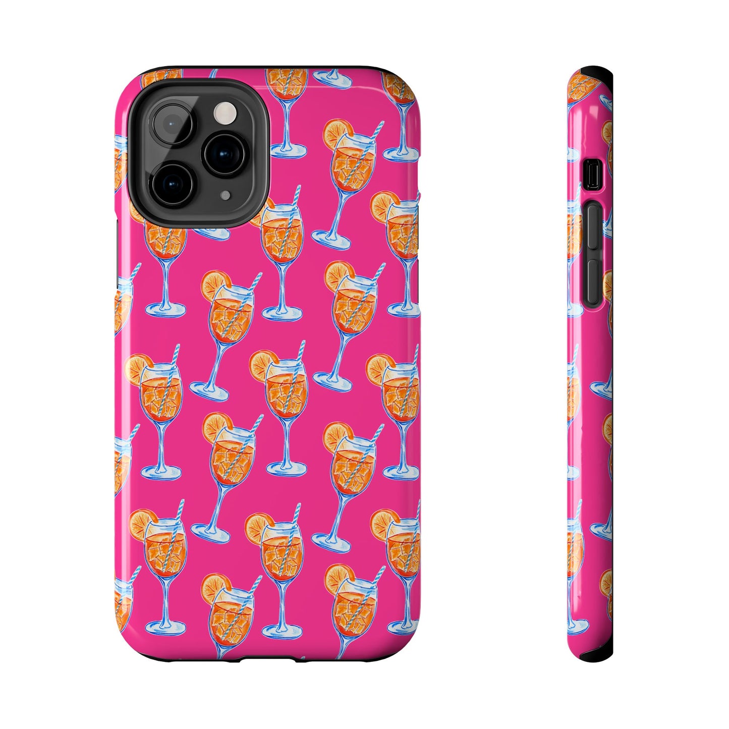 Orange & Blue Aperol Spritz Watercolor Pattern Hot Pink Phone Case | Various Models iPhone 11 Pro