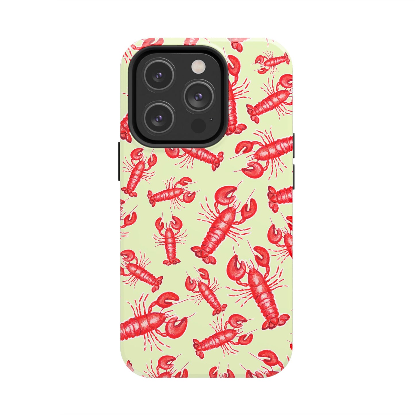 Red Lobster Watercolor Illustrated Tossed Pattern Light Yellow Tough Phone Case | Various Models