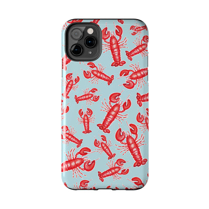 Red Lobster Watercolor Illustrated Tossed Pattern Light Blue Tough Phone Case | Various Models