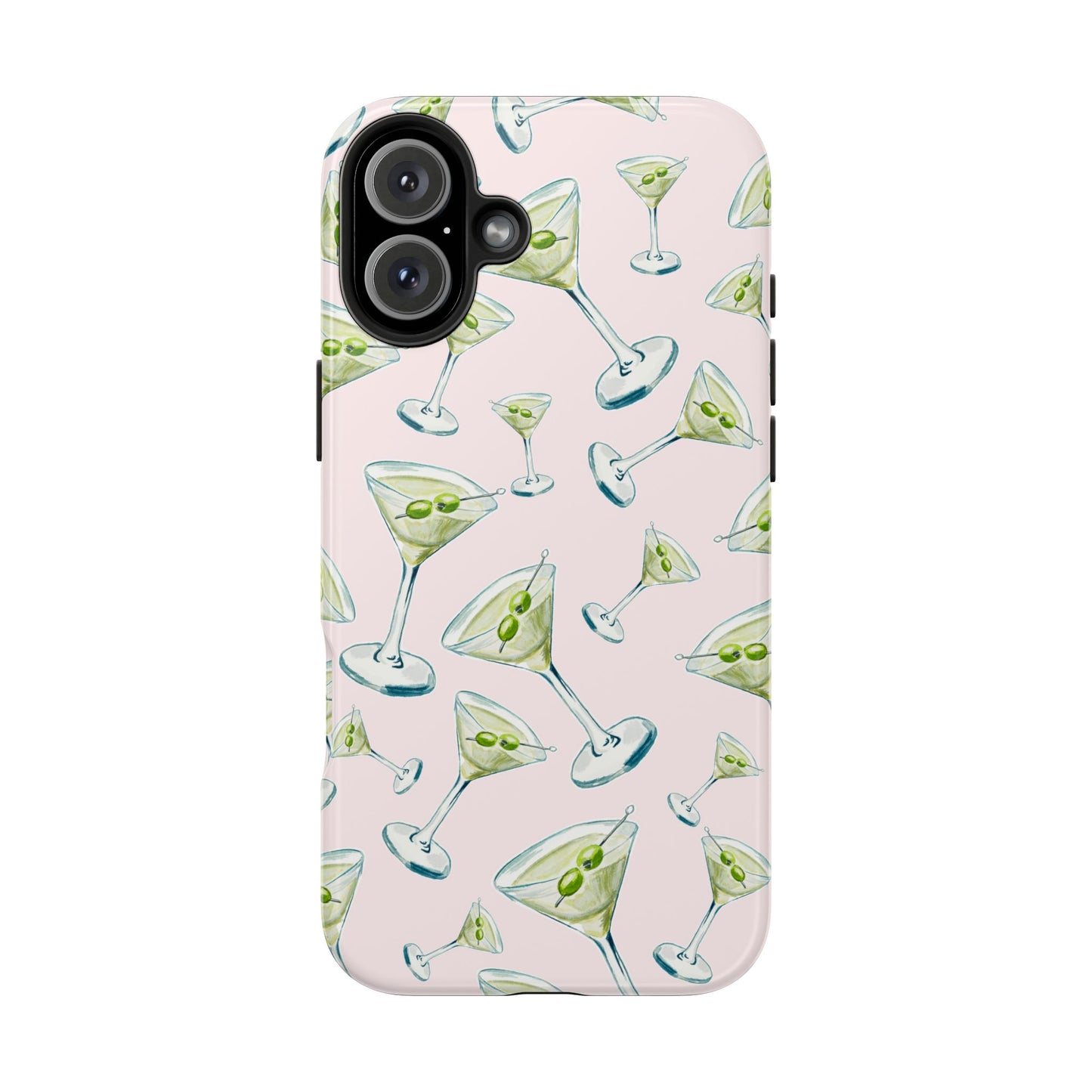 Watercolor Blue and Green Martinis Tossed Illustrated Pattern Blush Pink Tough Phone Case | Various Models
