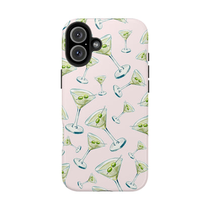 Watercolor Blue and Green Martinis Tossed Illustrated Pattern Blush Pink Tough Phone Case | Various Models