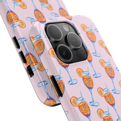 Orange & Blue Aperol Spritz Watercolor Patterned Blush Pink Tough Phone Case | Various Models
