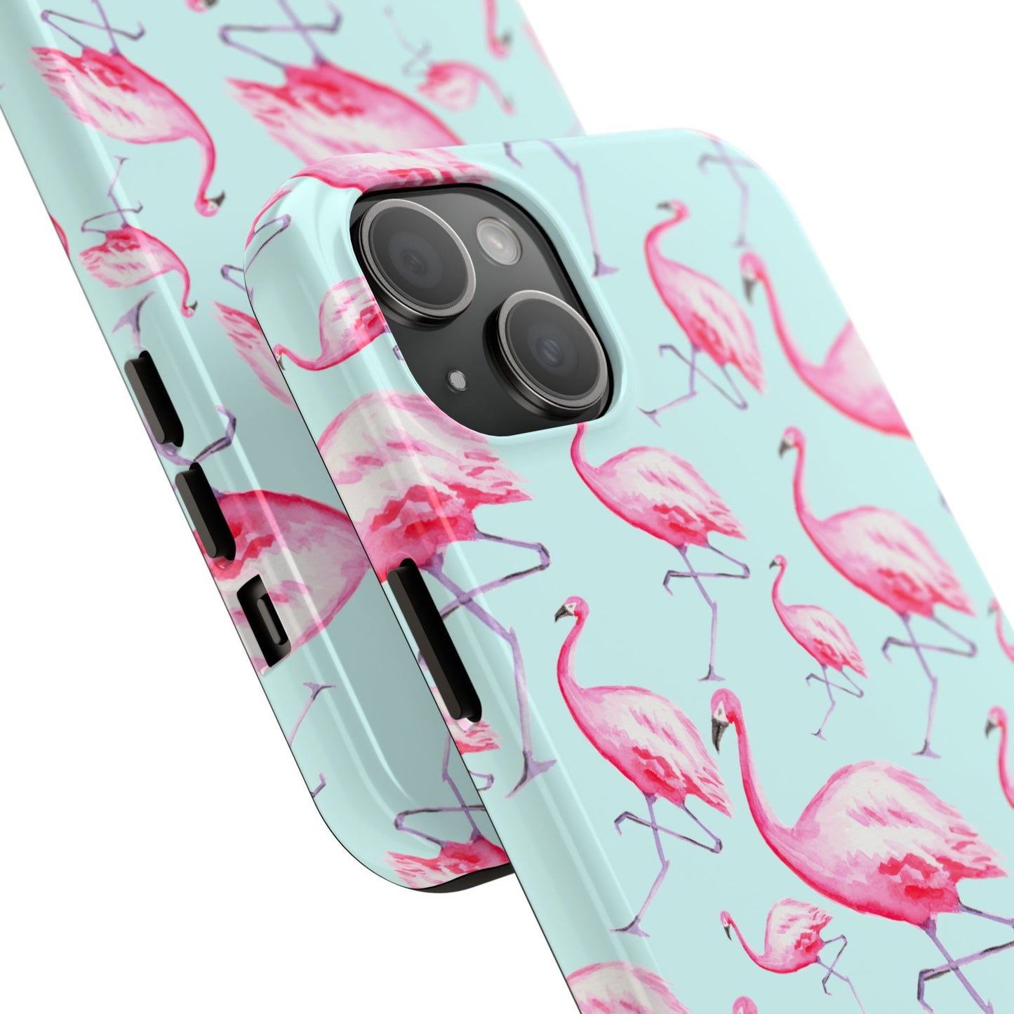 Pink Flamingos Watercolor Illustrated Tossed Pattern Blue Phone Case | Various Models