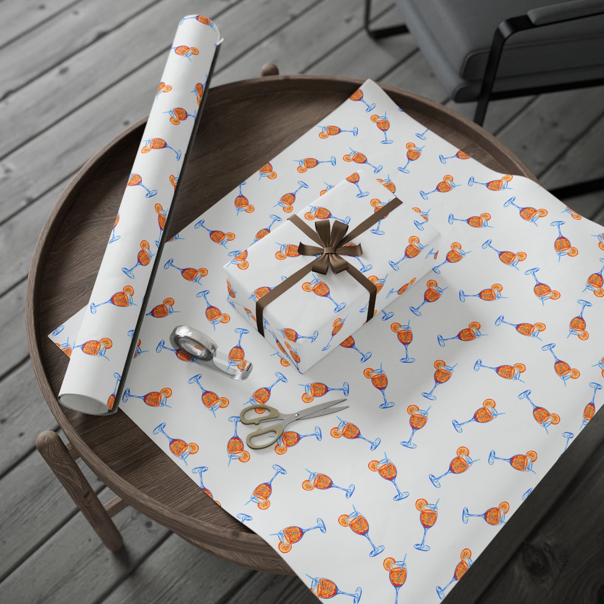 Aperol Spritz Gift Wrap Tossed Pattern | Matte or Glossy