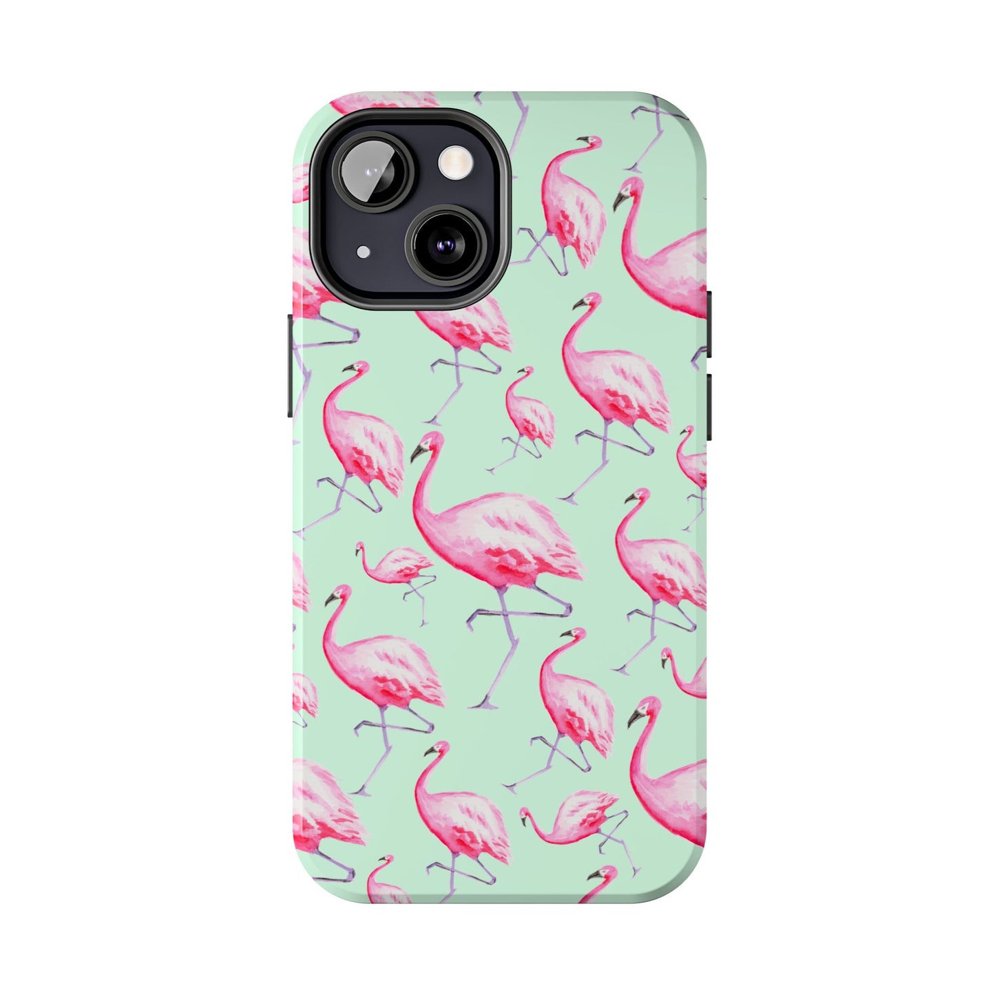 Pink Flamingos Watercolor Illustrated Tossed Pattern Green Phone Case | Various Models