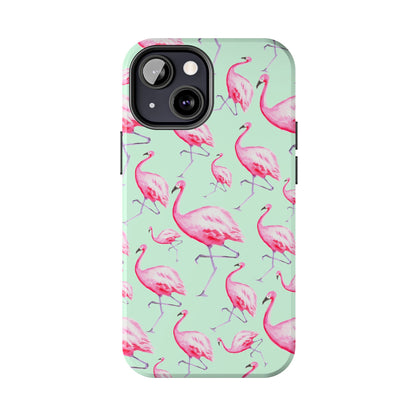 Pink Flamingos Watercolor Illustrated Tossed Pattern Green Phone Case | Various Models