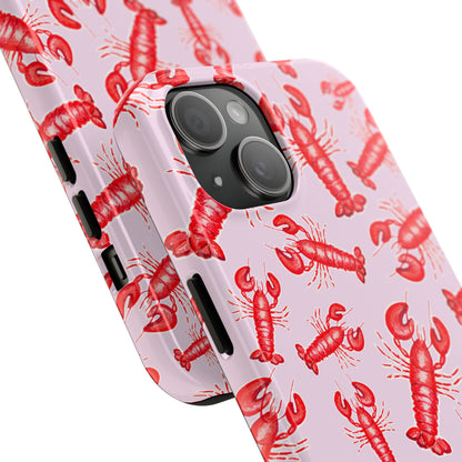 Red Lobster Watercolor Illustrated Tossed Pattern Light Pink Coastal Nautical Tough Phone Case | Various Models