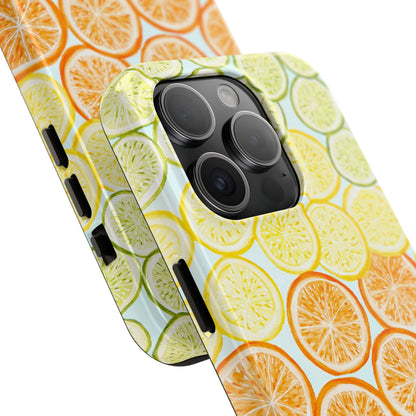 Ombré Citrus Grapefruit, Oranges, Lemons, & Limes Watercolor Illustrated Light Blue Tough Phone Case | Various Models Available