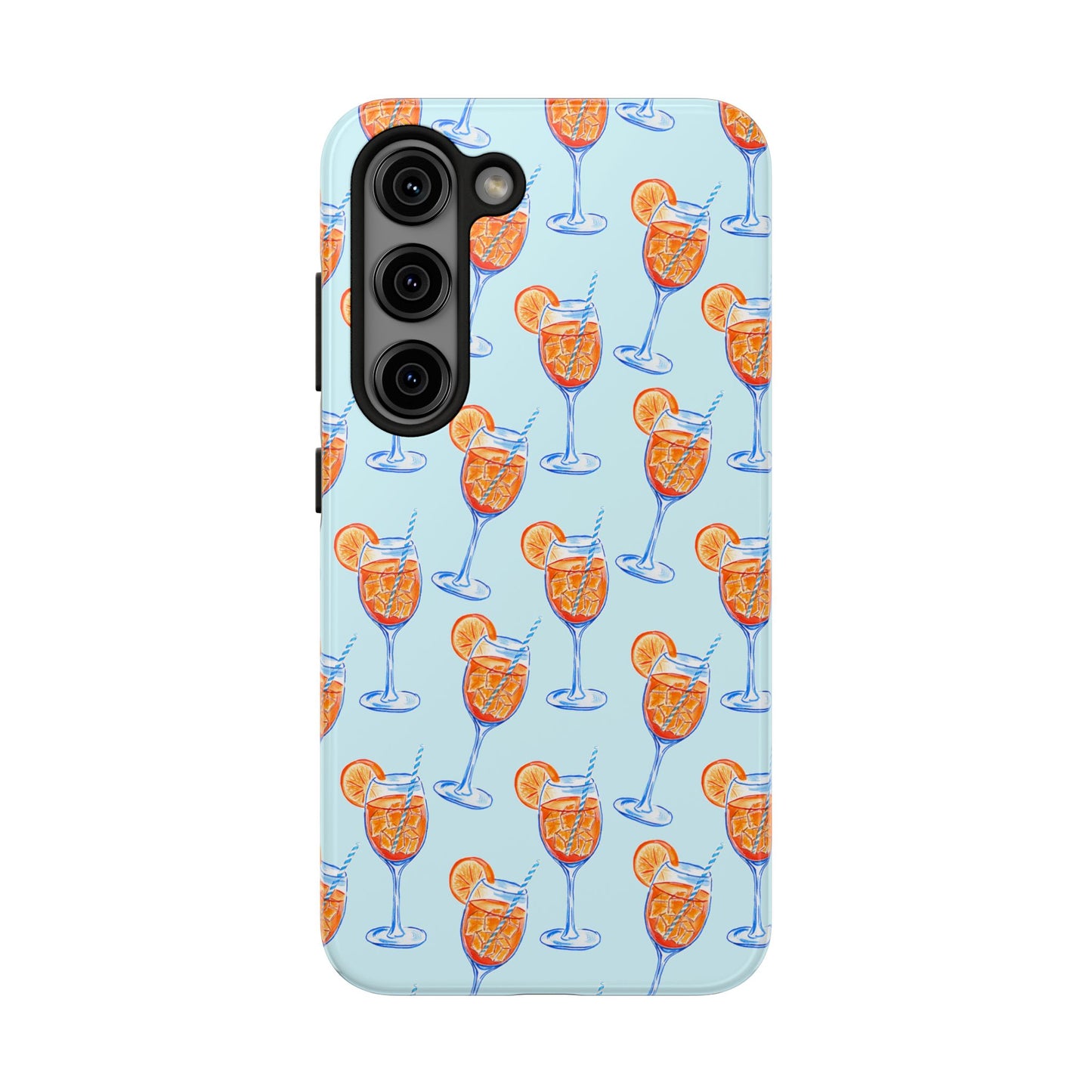 Orange & Blue Aperol Spritz Watercolor Pattern Turquoise Phone Case | Various Models Samsung Galaxy S23