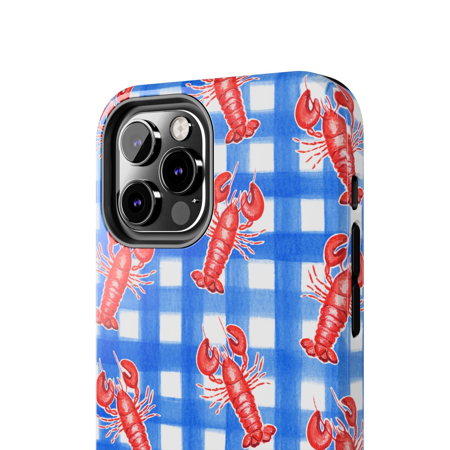 Blue Gingham Red Lobster Watercolor Patterned Phone Case | Various Models