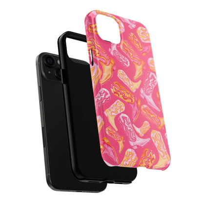 Tossed Hot Pink & Orange Watercolor Cowboy Boots Hot Pink Tough Phone Cases | Various Models