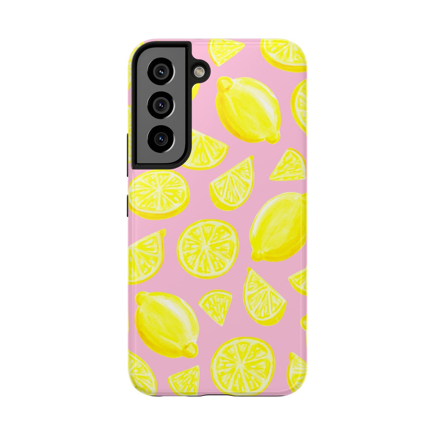 Bright Yellow Lemons Watercolor Illustrated Tossed Pattern Light Pink Tough Phone Case | Various Models