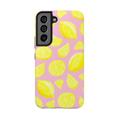 Bright Yellow Lemons Watercolor Illustrated Tossed Pattern Light Pink Tough Phone Case | Various Models