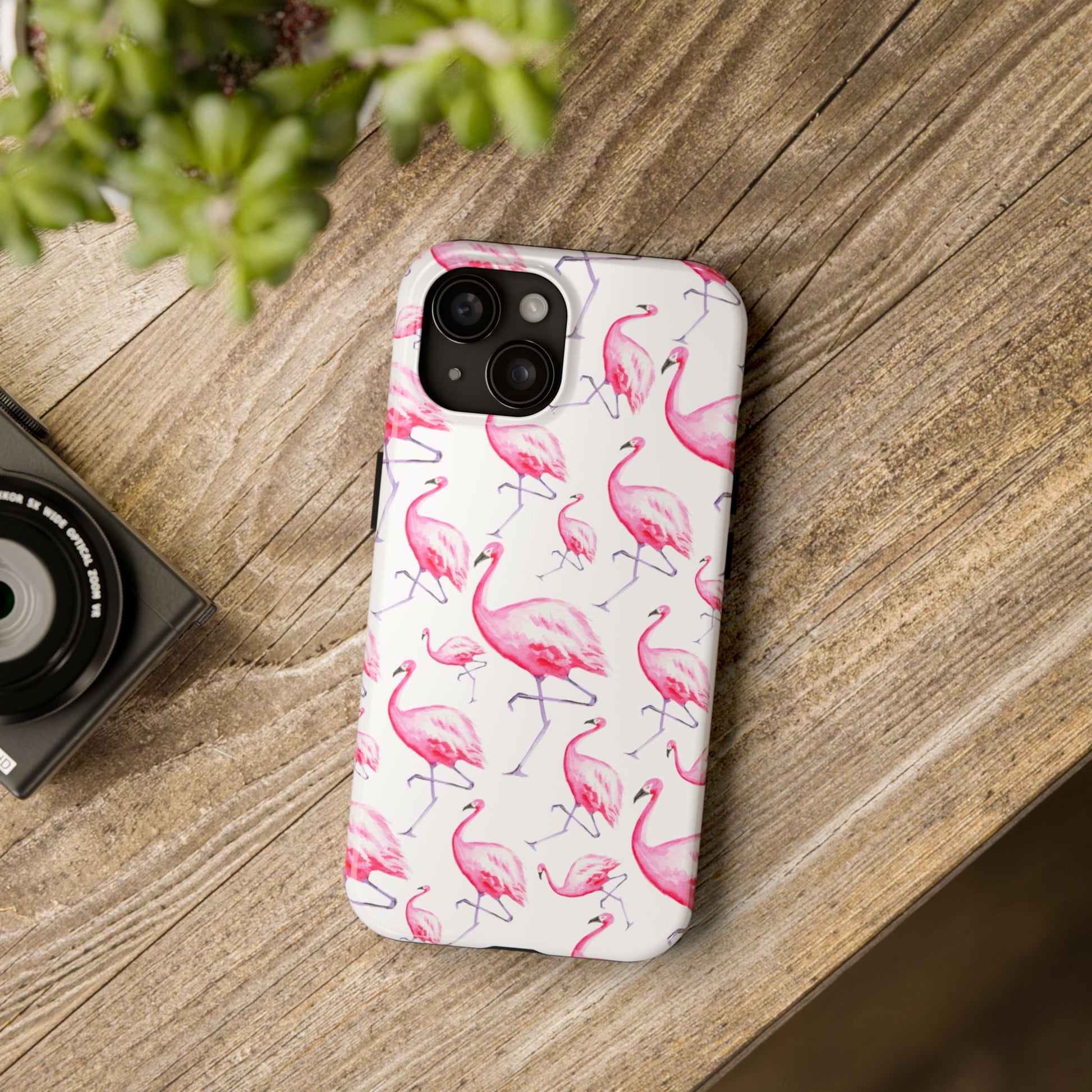 Hot Pink Flamingos Watercolor Illustrated Tossed Pattern Phone Case | Various Models