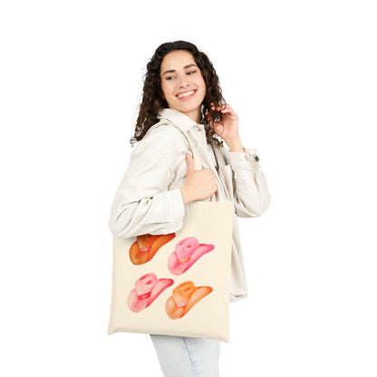 Canvas Tote | Hot Pink and Orange Cowboy Hats Watercolor Illustrated Farmer Market Canvas Tote Bag | Western Preppy Gift | Coastal Cowgirl