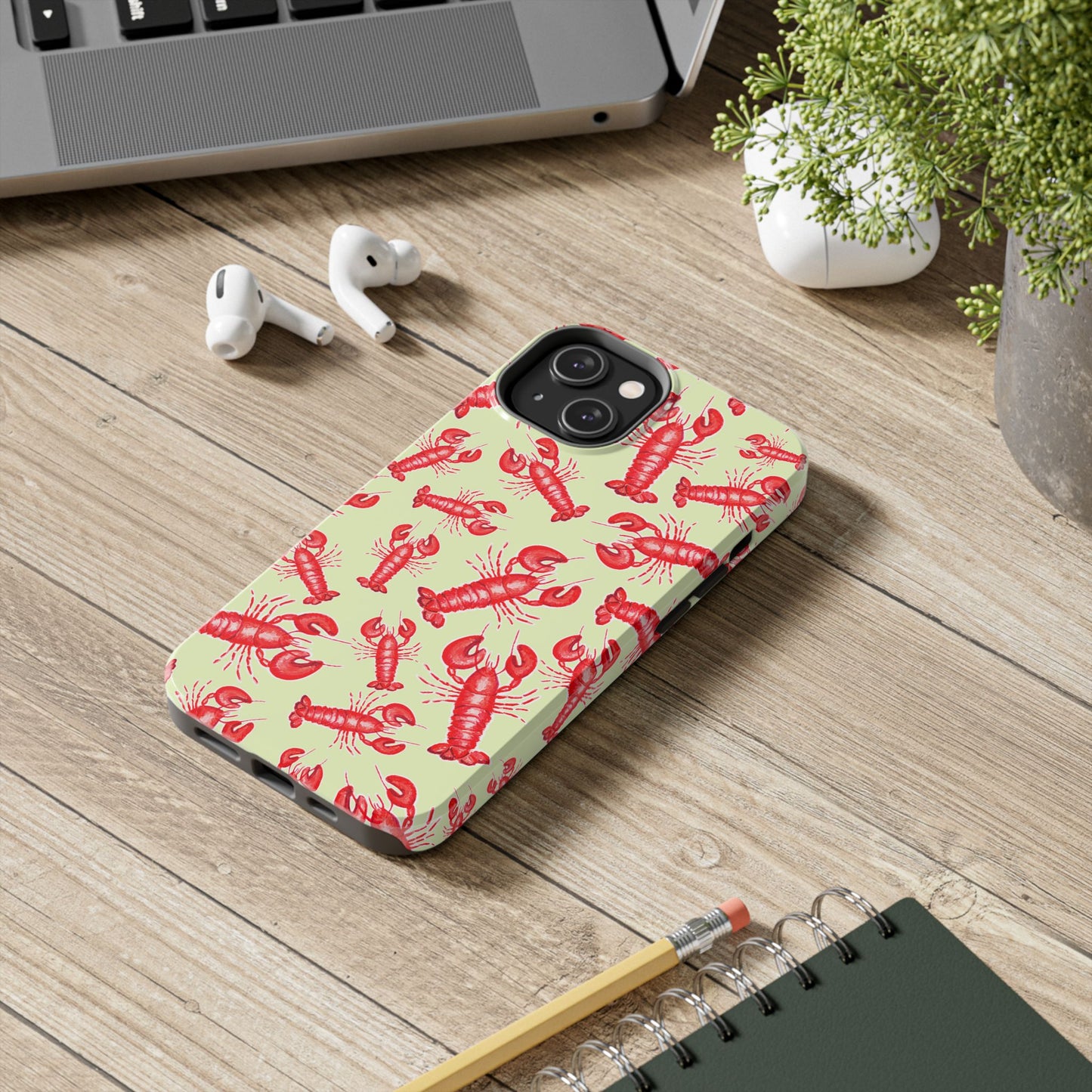 Red Lobster Watercolor Illustrated Tossed Pattern Light Yellow Tough Phone Case | Various Models