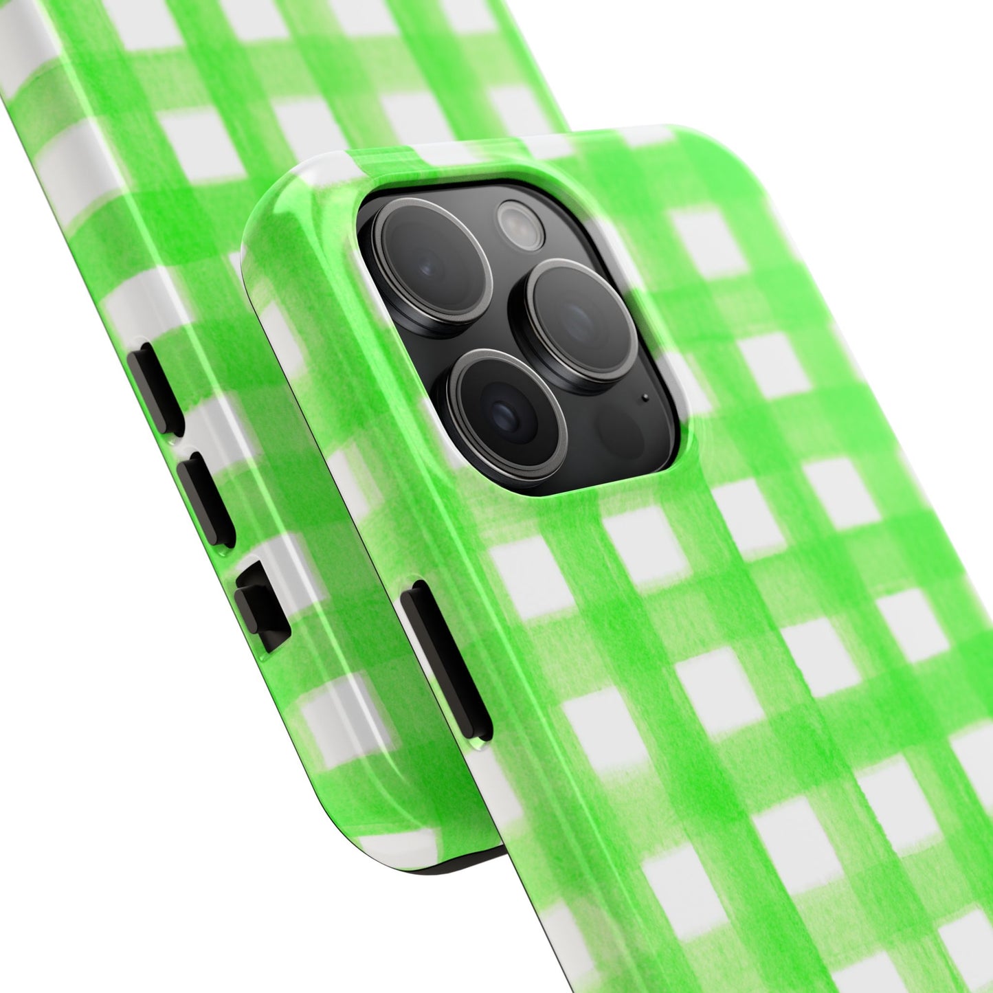 Lime Green Gingham Watercolor Illustrated Tough Phone Case | Various Models Available