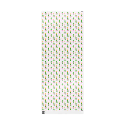 Gift Wrap | Blush Pink & Green Watercolor Champagne Bottles Pattern | Matte or Glossy 30" x 72" Glossy