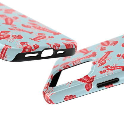 Red Lobster Watercolor Illustrated Tossed Pattern Light Blue Tough Phone Case | Various Models
