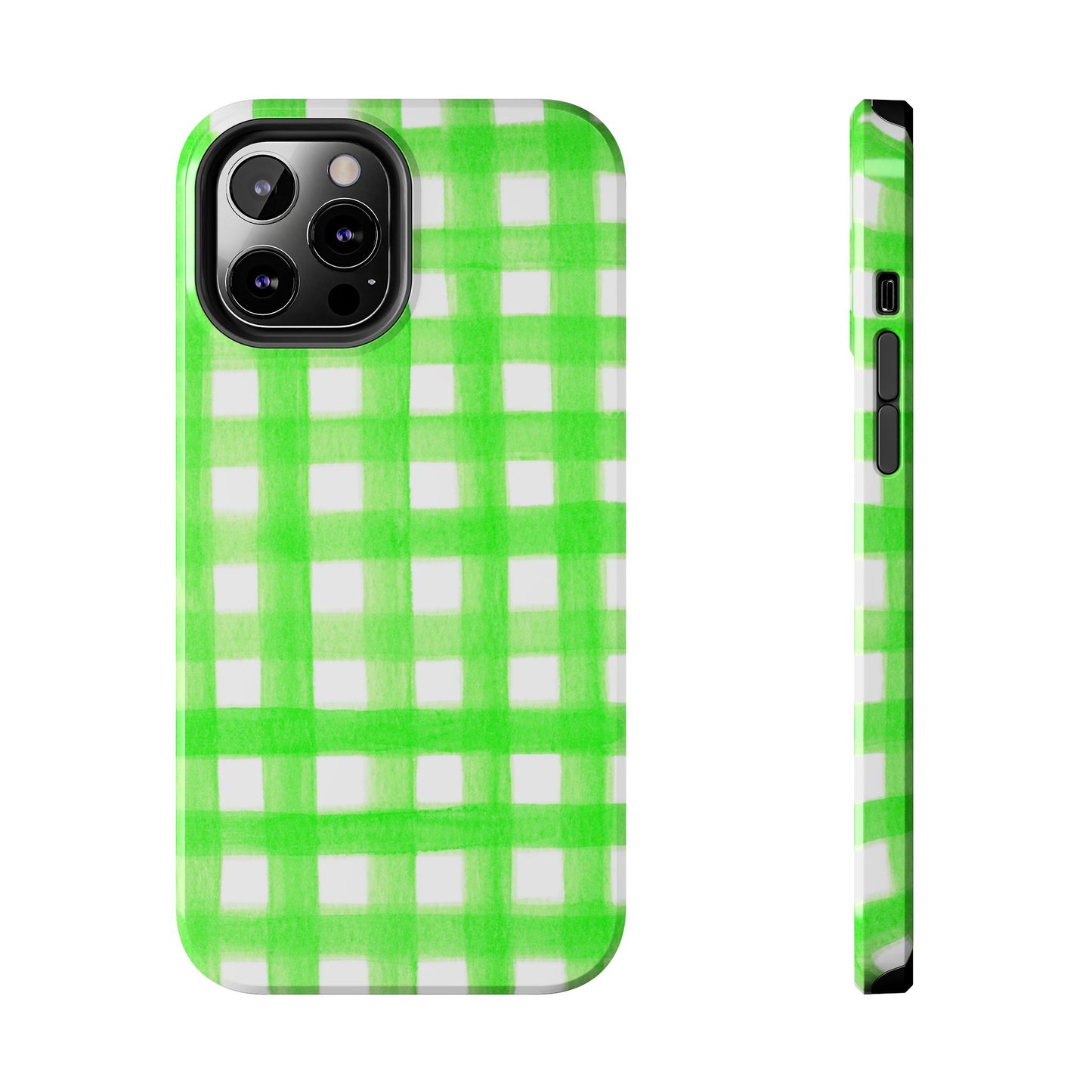 Lime Green Gingham Watercolor Illustrated Tough Phone Case | Various Models Available