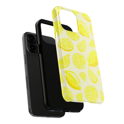 Bright Yellow Lemons Watercolor Illustrated Tossed Pattern Pale Yellow Tough Phone Case | Various Models