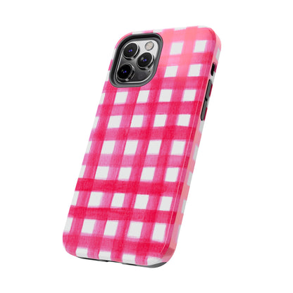 Hot Pink Gingham Watercolor Preppy Tough Phone Case | Various models